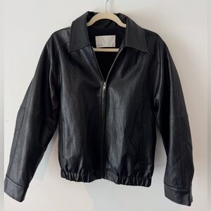 OAK + FORT Black Vegan Leather Bomber Jacket